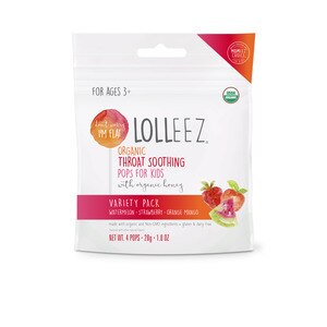 Lolleez Organic Throat Soothing Pops for Kids, Variety Pack (Watermelon, Strawberry, Orange Mango), 4 CT
