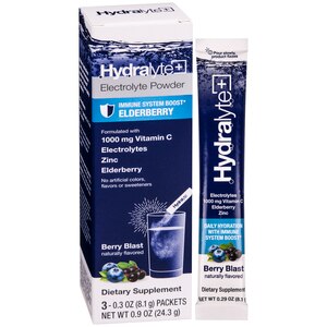 Hydralyte - Refuerzo para el sistema inmunológico con electrolitos, en polvo, sobres individuales, sabor Elderberry, 3 U.