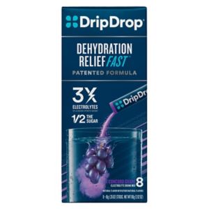 Drip Drop Dehydration Relief Fast Powder Stick Packs, Concord Grape, 8 CT