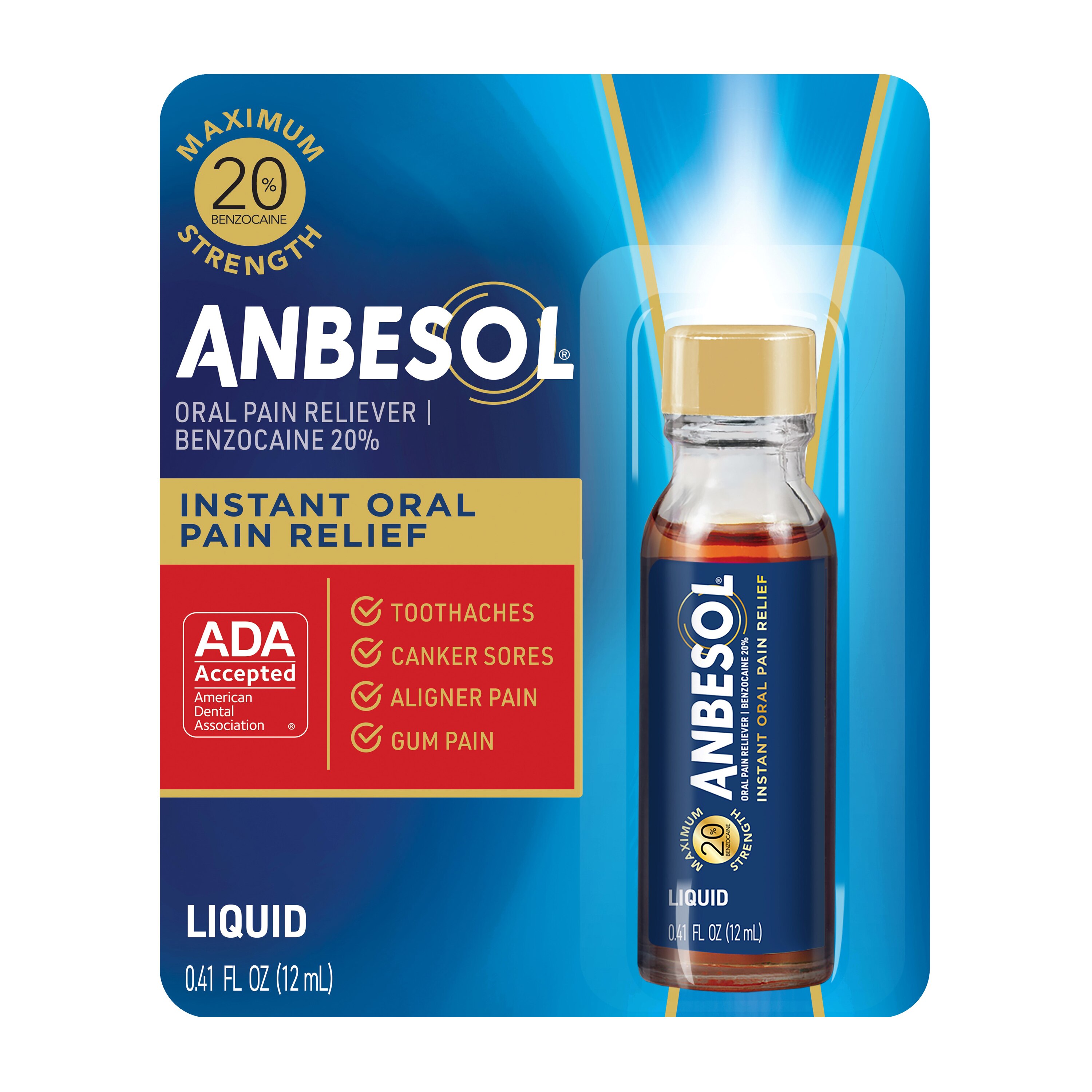 Anbesol Oral Pain Reliever, Benzocaine 20% Maximum Strength Gel, 0.41 Oz , CVS