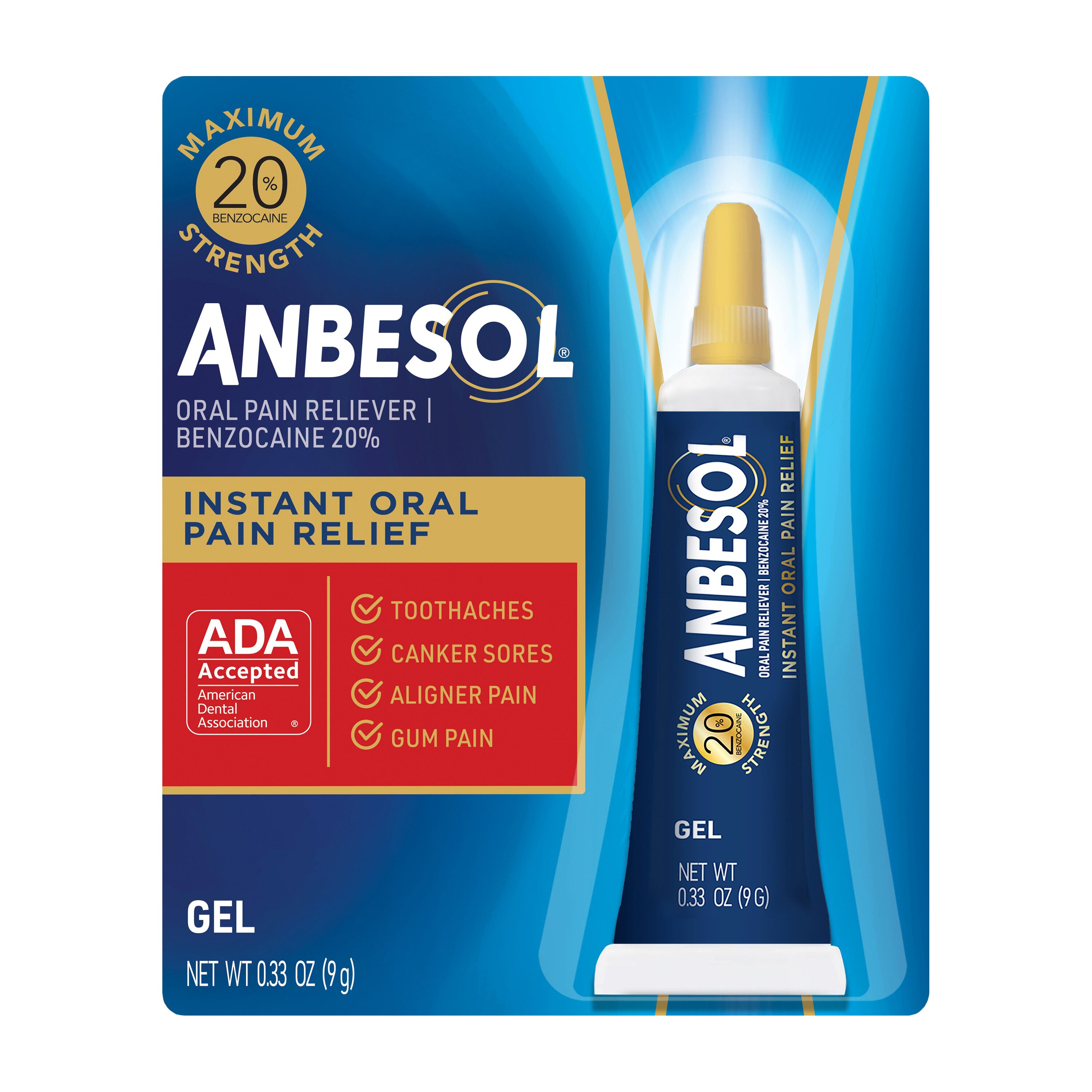 Anbesol Oral Pain Reliever Gel, Benzocaine 20% Maximum Strength, 0.33 Oz , CVS