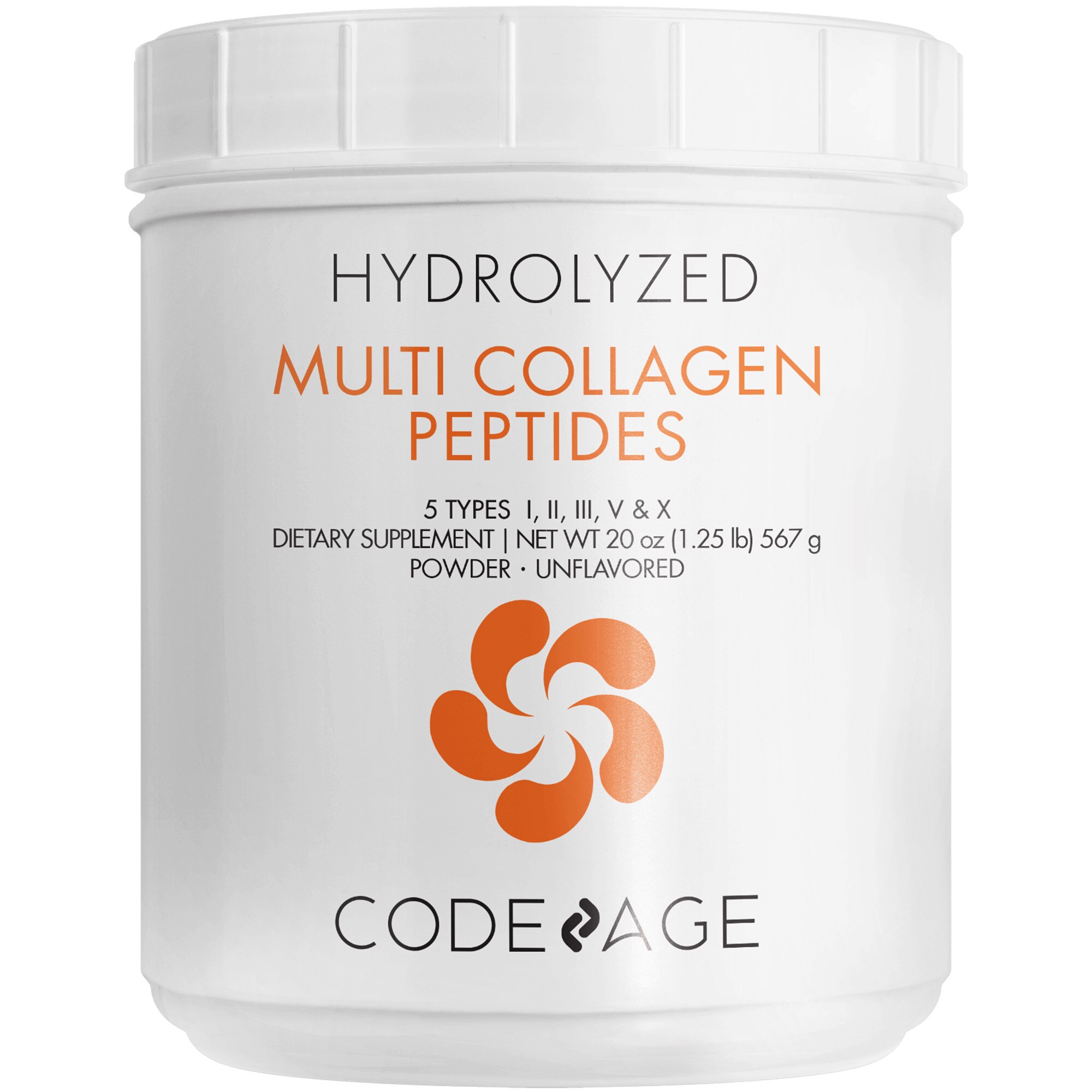 Codeage Multi Collagen Protein Powder Peptides, 2-Month Supply, Hydrolyzed Collagen I, II, III, V, X, 20 OZ
