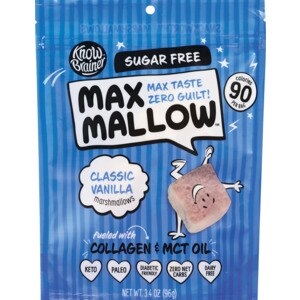 Max Mallow Classic Vanilla Keto Sugar Free Marshmallows, Fueled with Collagen & MCT Oil, 3.4 OZ