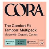 Cora The Comfort Fit Organic Cotton Tampons, Regular and Super Variety Pack, 32 CT, thumbnail image 1 of 2