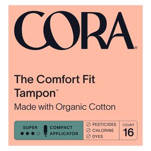 CORA The Comfort Fit Tampon, Organic Cotton, Super Absorbency, 16 CT