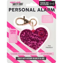 BLINGSTING Personal Safety Ahh!-larm - 115 Decibel Self Defense Panic Alarm  with LED Light & Keychain Clip - Mint Glitter Heart, 1 Count