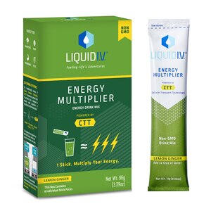 Liquid I.V. Energy Multiplier - Polvo para preparar bebida energizante, Lemon Ginger, 3.39 oz
