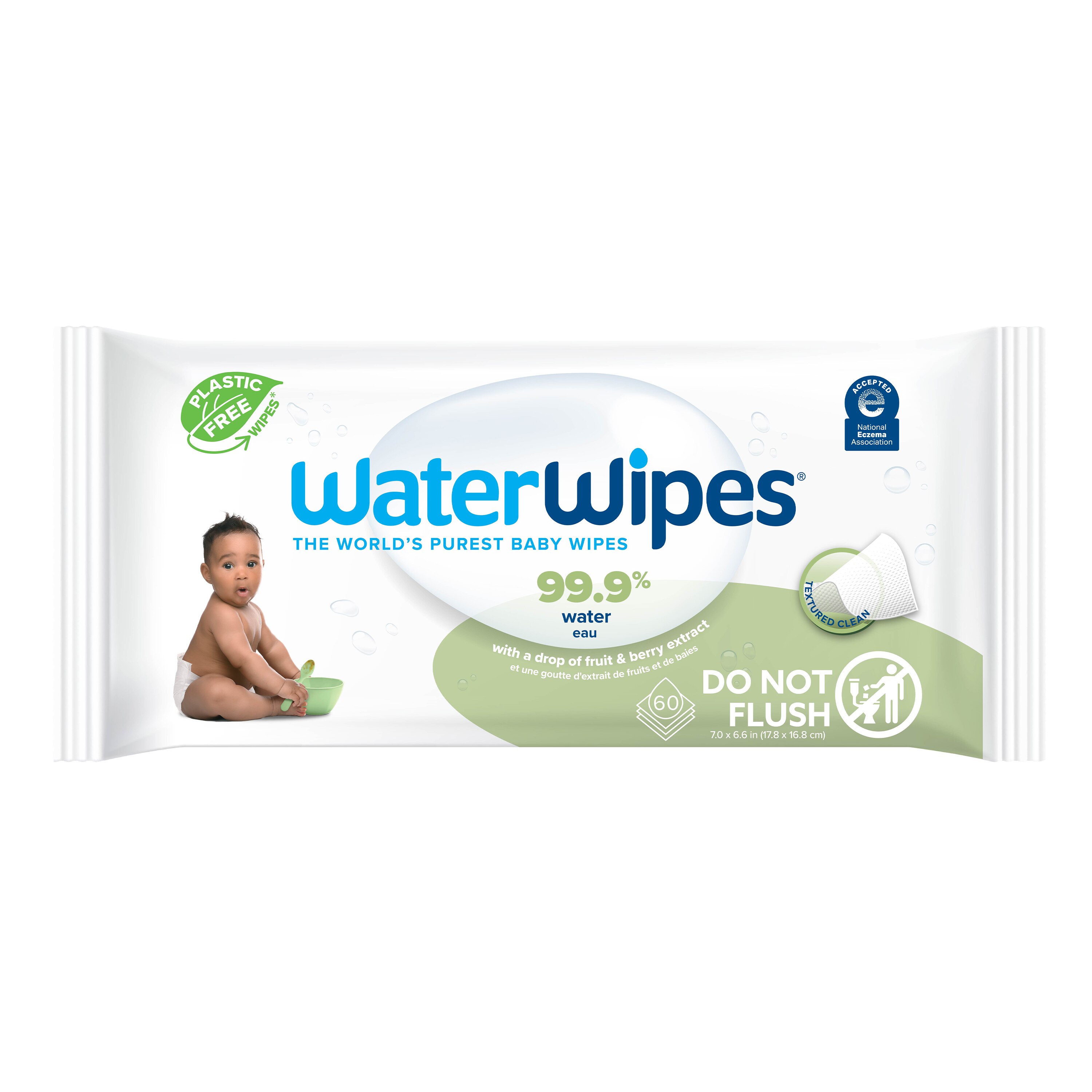 WaterWipes Plastic-Free Textured Clean, Toddler & Baby Wipes, 99.9% Water Based, Sensitive, 60 Ct , CVS