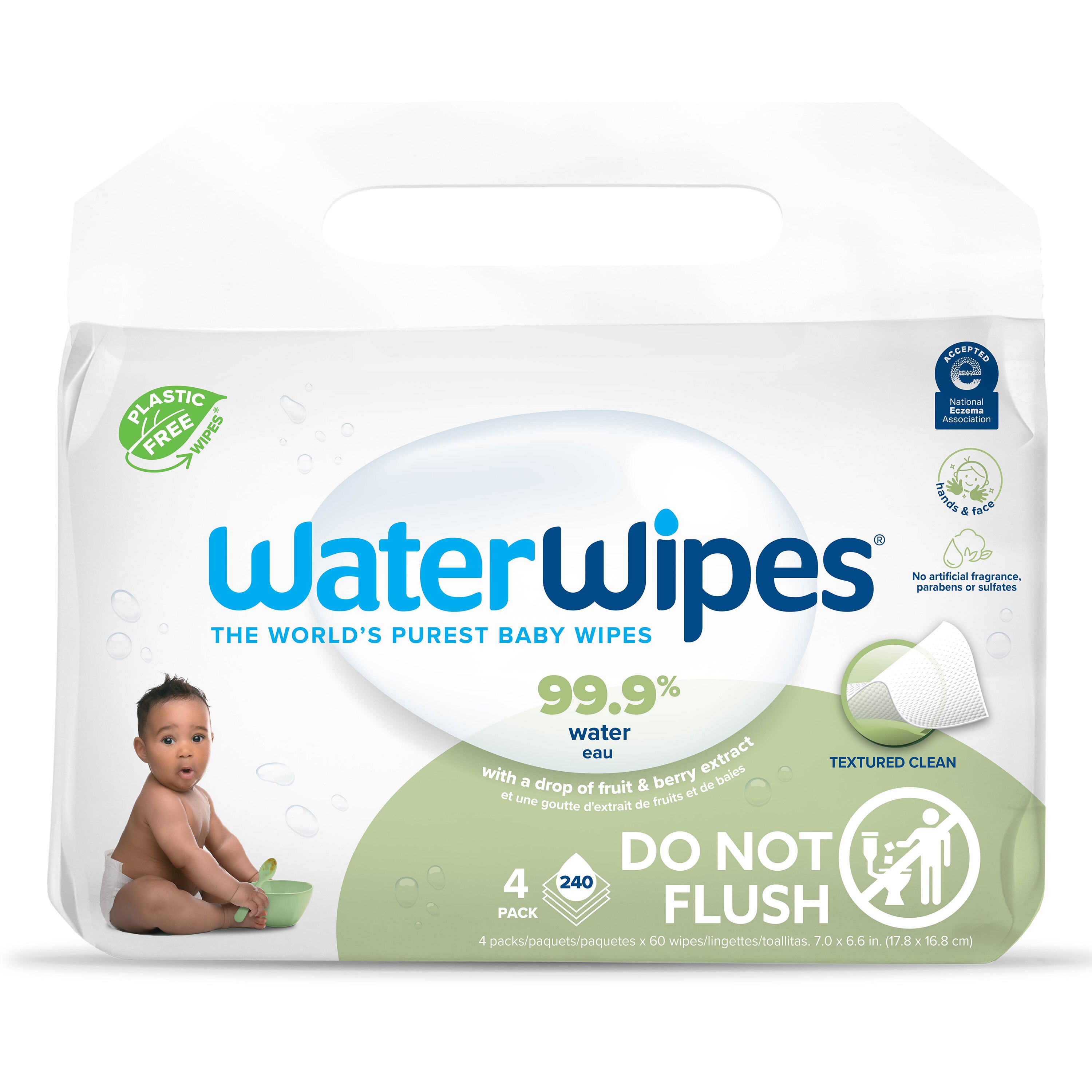 WaterWipes Plastic-Free Textured Clean, Toddler & Baby Wipes, 99.9% Water Based, Sensitive, 240 Count (4 Pack) - 60 Ct , CVS