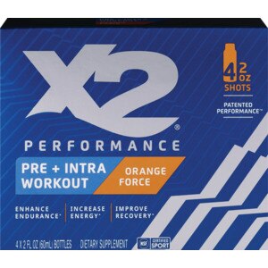 X2 PERFORMANCE Pre + Intra Workout Shot, Orange Force, 2 OZ