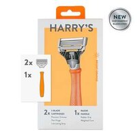 Harry's - Rasuradora de 5 hojas para hombres, 1 mango de rasuradora + 2 hojas de repuesto, naranja brillante