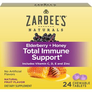  Zarbee's Adult Elderberry Plus Honey Total Immune Support Chewable, 24 Count 