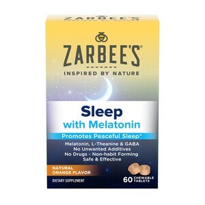 Zarbee's Naturals Sleep with Melatonin - Suplemento para dormir, Natural Orange, 60 tabletas masticables