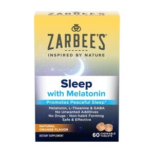 Zarbee's Naturals Sleep with Melatonin Supplement, Natural Orange, 60 Chewables