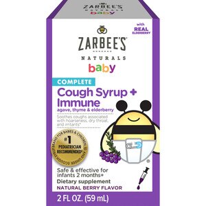 Zarbee's Naturals Complete Baby Cough Syrup + Immune, Agave, Thyme & Elderberry, 2 Oz.
