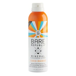Bare Republic Mineral Body Sunscreen Spray SPF 30, Coco-Mango, 6 OZ