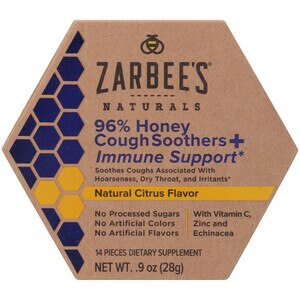 Zarbee's Naturals 96% Honey Cough Soothers + Immune Support*, Natural Citrus, 14 Count