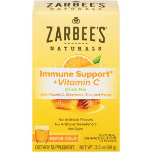 Zarbee's Naturals Immune Support* & Vitamin C - Mezcla para preparar bebida, con cinc y miel, sabor Natural Orange, 10 sobres