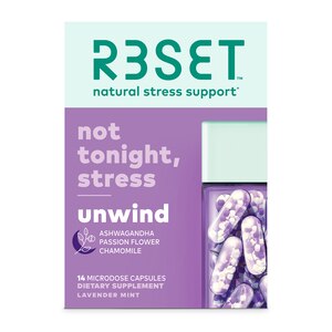 R3SET Natural Stress & Anxiety Relief Supplement Nighttime Unwind Non-GMO Vegan Capsules, 14 CT