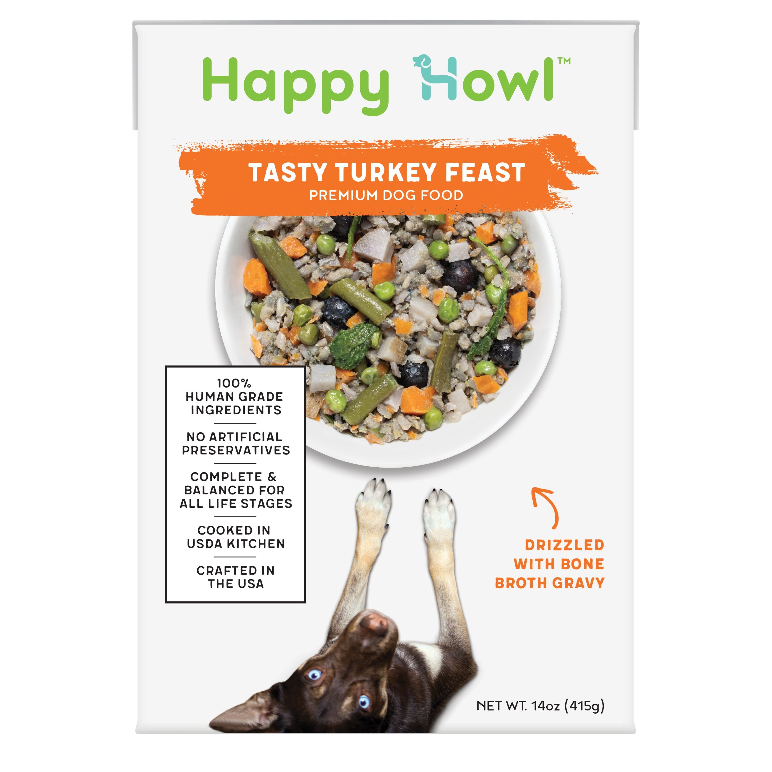 HAPPY HOWL Tasty Turkey Feast 100% Human-Grade Dog Food, 14.6 oz