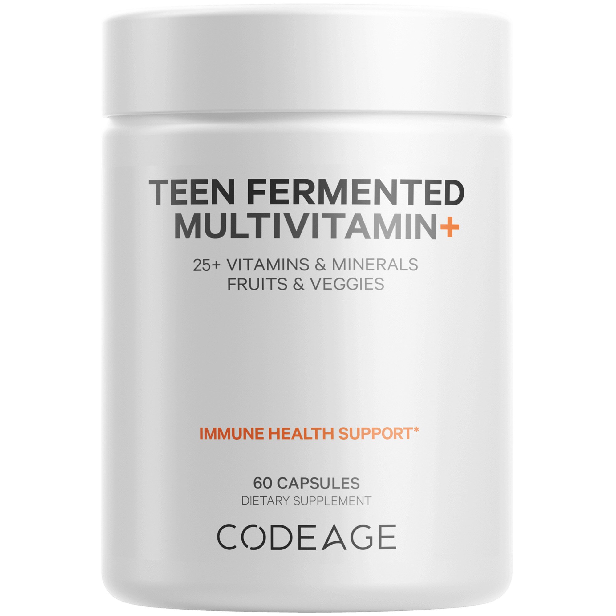 Codeage Teen Fermented Multivitamin, 25+ Daily Vitamins and Minerals, Probiotics & Enzymes for Teenagers, Vegan, 60 CT