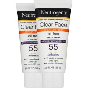 Neutrogena Clear Face Liquid-Lotion Sunscreen SPF 55, 3 OZ, Twin Pack