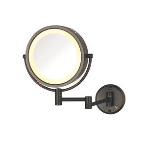 Jerdon Wall Mount Two Sided Lighted Direct Wire Makeup Mirror 1X/8X, Bronze Finish