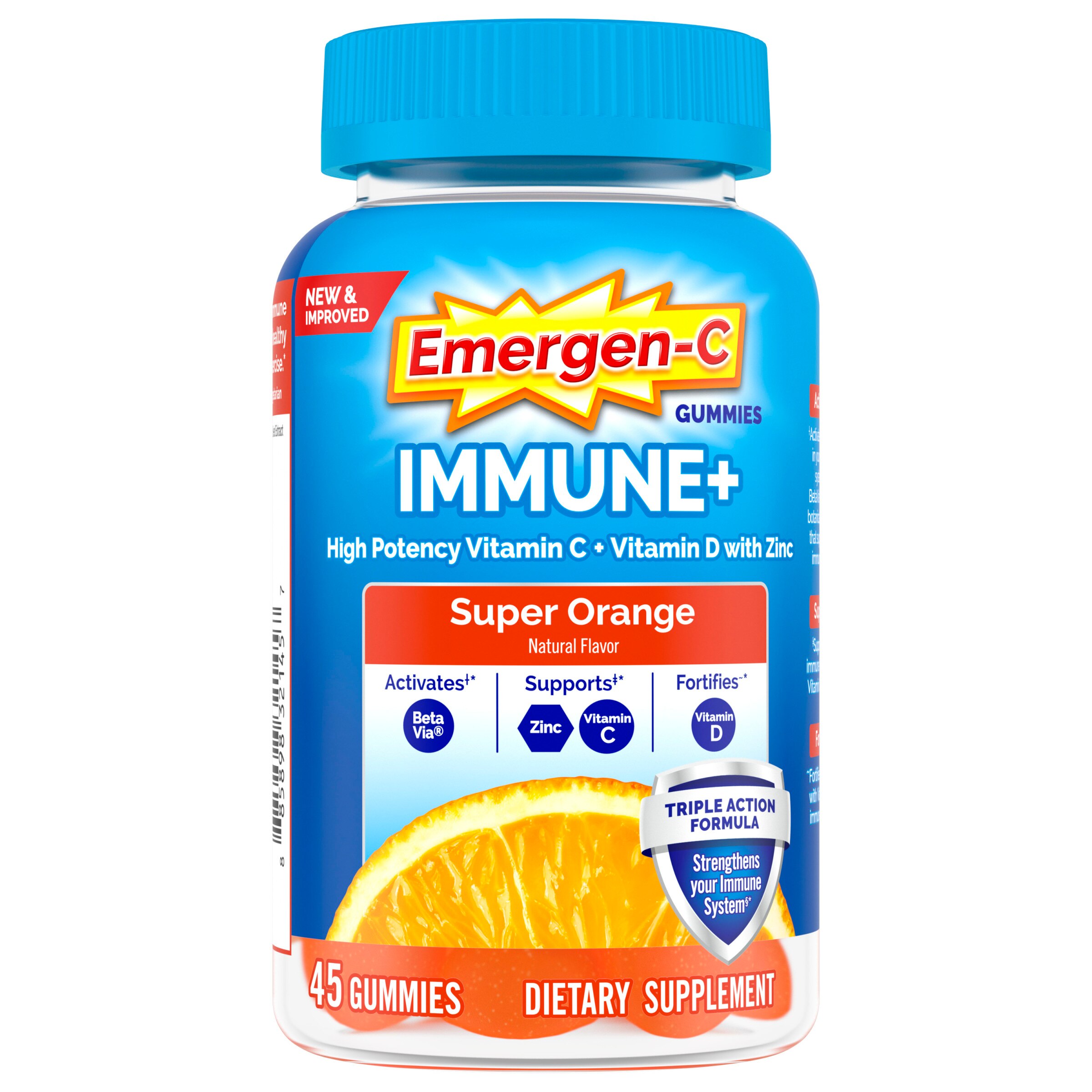 Emergen-C Immune+ Immune Gummies, Vitamin D plus 750 mg Vitamin C, Immune Support Dietary Supplement, Caffeine Free, Gluten Free - 45 Count