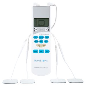 Bluestone TENS Unit - Masajeador portátil de pulsaciones electrónicas con 8 almohadillas