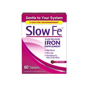 Slow Fe - Suplemento de hierro en tabletas para deficiencia de hierro, liberación lenta, alta potencia, 60 u.