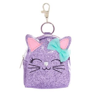 Claire's Metallic Glitter Cat Mini Backpack Keychain