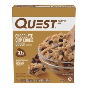 Quest Nutrition Chocolate Chip Cookie Dough Protein Bar, High Protein, Low Carb, Gluten Free, Soy Free, Keto Friendly, 4 Count