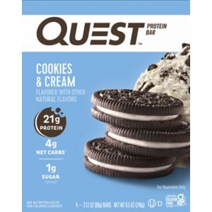 Quest Nutrition Cookies & Cream Protein Bar, High Protein, Low Carb, Gluten Free, Keto Friendly, 4 Count