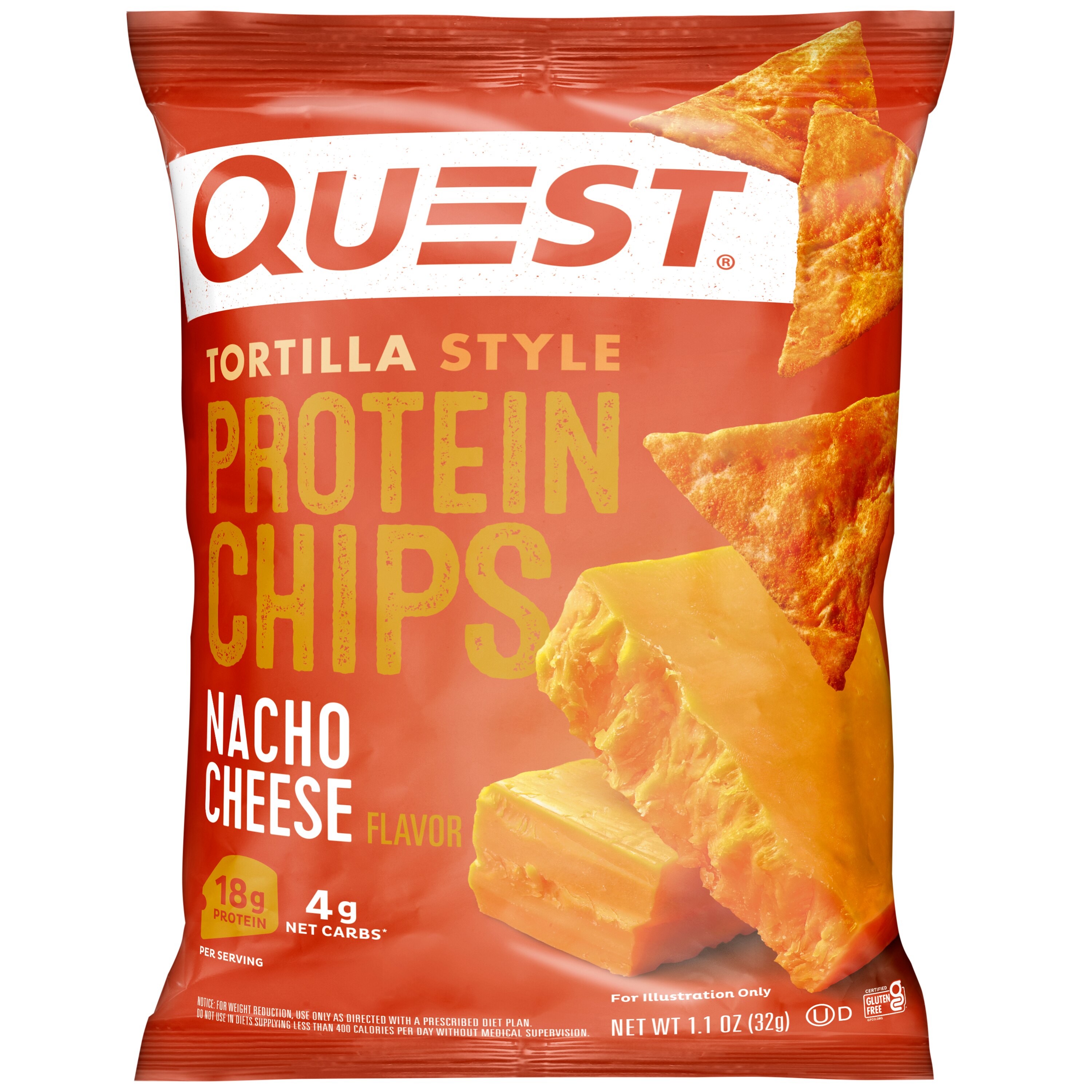 Quest Nutrition Tortilla Style Protein Chips, Nacho Cheese, Low Carb, Gluten Free, Baked, 1.1 Ounce