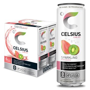 CELSIUS Sparkling Kiwi Guava Fitness Drink, Zero Sugar, 4 Pack, 12 OZ