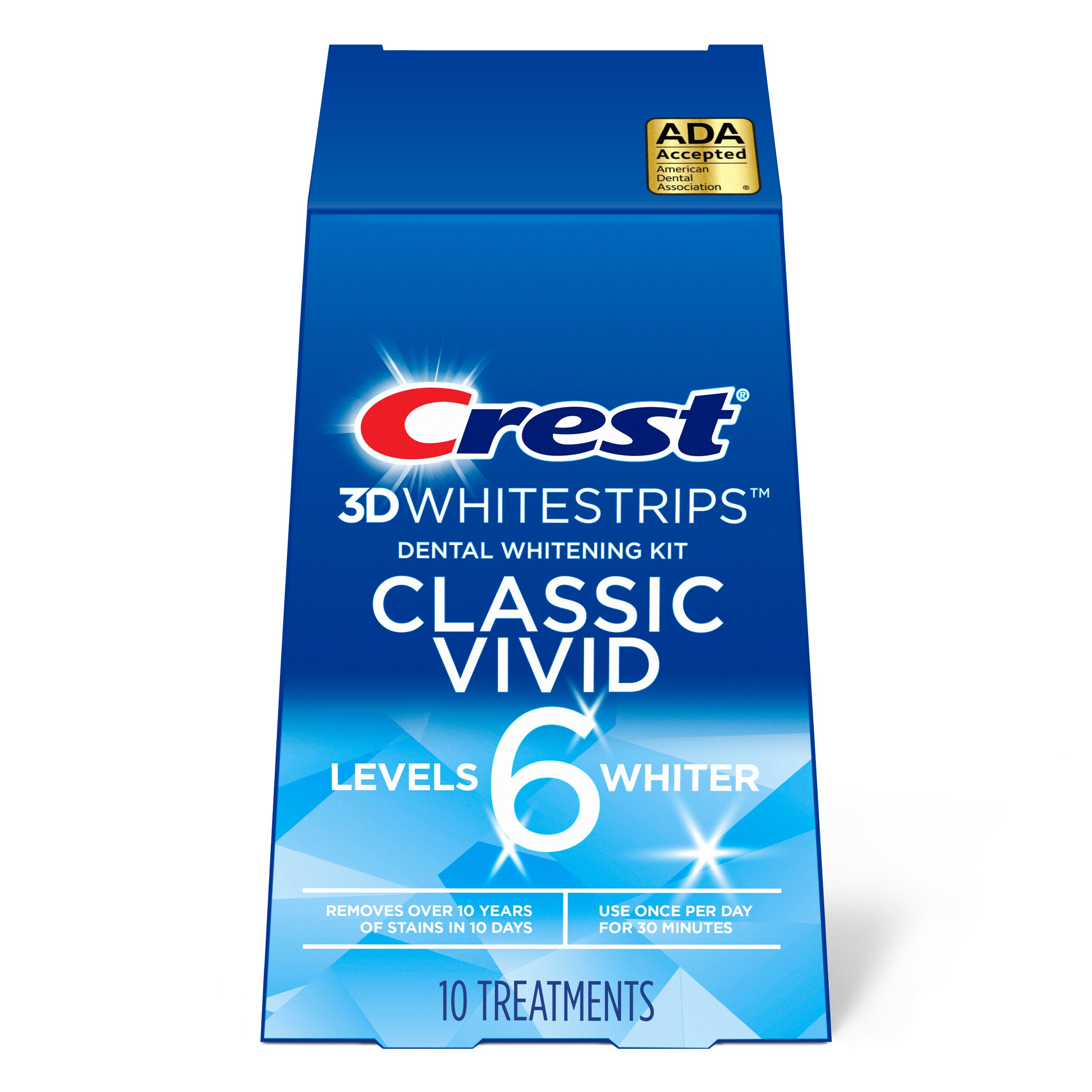 Crest 3D Whitestrips Classic Vivid - Kit de blanqueamiento dental en casa, 10 tratamientos, 6 niveles más blancos