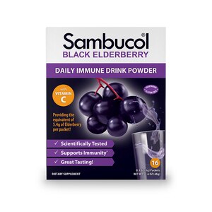 Sambucol - Polvo para preparar bebida para el sistema inmunológico, uso diario, con vitamina C, 16 u.