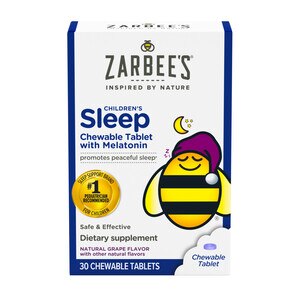Zarbee's Naturals - Suplemento pediátrico para dormir con melatonina, Grape, 30 tabletas masticables