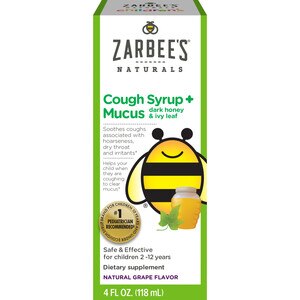 Zarbee's Naturals Children's Cough Syrup* + Mucus with Dark Honey & Ivy Leaf, Grape, 4 Oz.