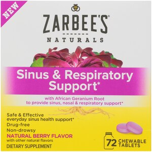 Zarbee's Sinus & Respiratory Support with African Geranium Root 72ct Chewable Tablets