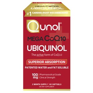 Qunol Mega 100mg CoQ10 Ubiquinol, Superior Absorption, Patented Water and Fat Soluble Natural Supplement Form of C0Q10, 60CT