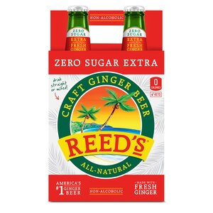 Reed's Zero Sugar Extra Ginger Beer, 12 OZ Bottles, 4 PK