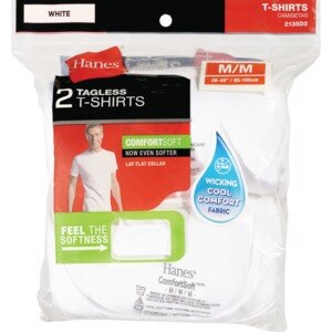 Hanes Crew Neck Tagless T-Shirts, White, 2 Ct , CVS