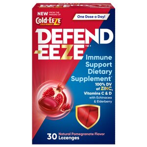 DEFEND-EEZE Immune Support Dietary Supplement Lozenges, 100% Daily Value of Zinc, Vitamin C & D with Echinacea & Elderberry, 30 CT