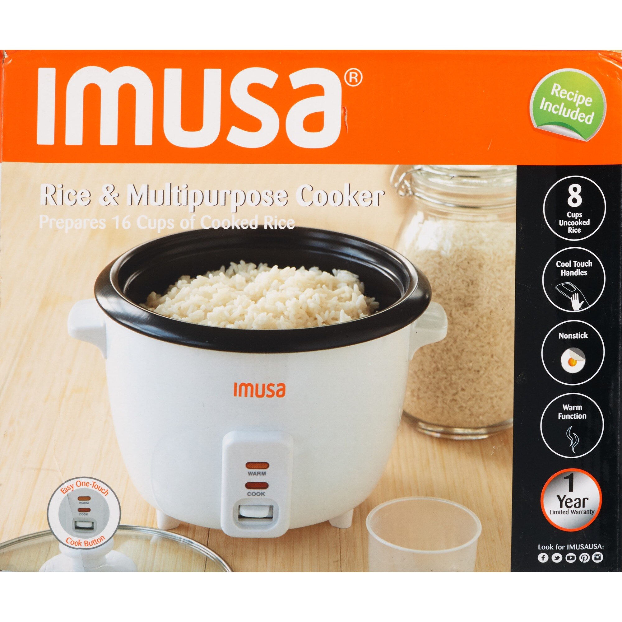 IMUSA Electric Non Stick 3 Cup Rice Cooker 7 12 H x 8 1116 W x 8 1116 D  White - Office Depot