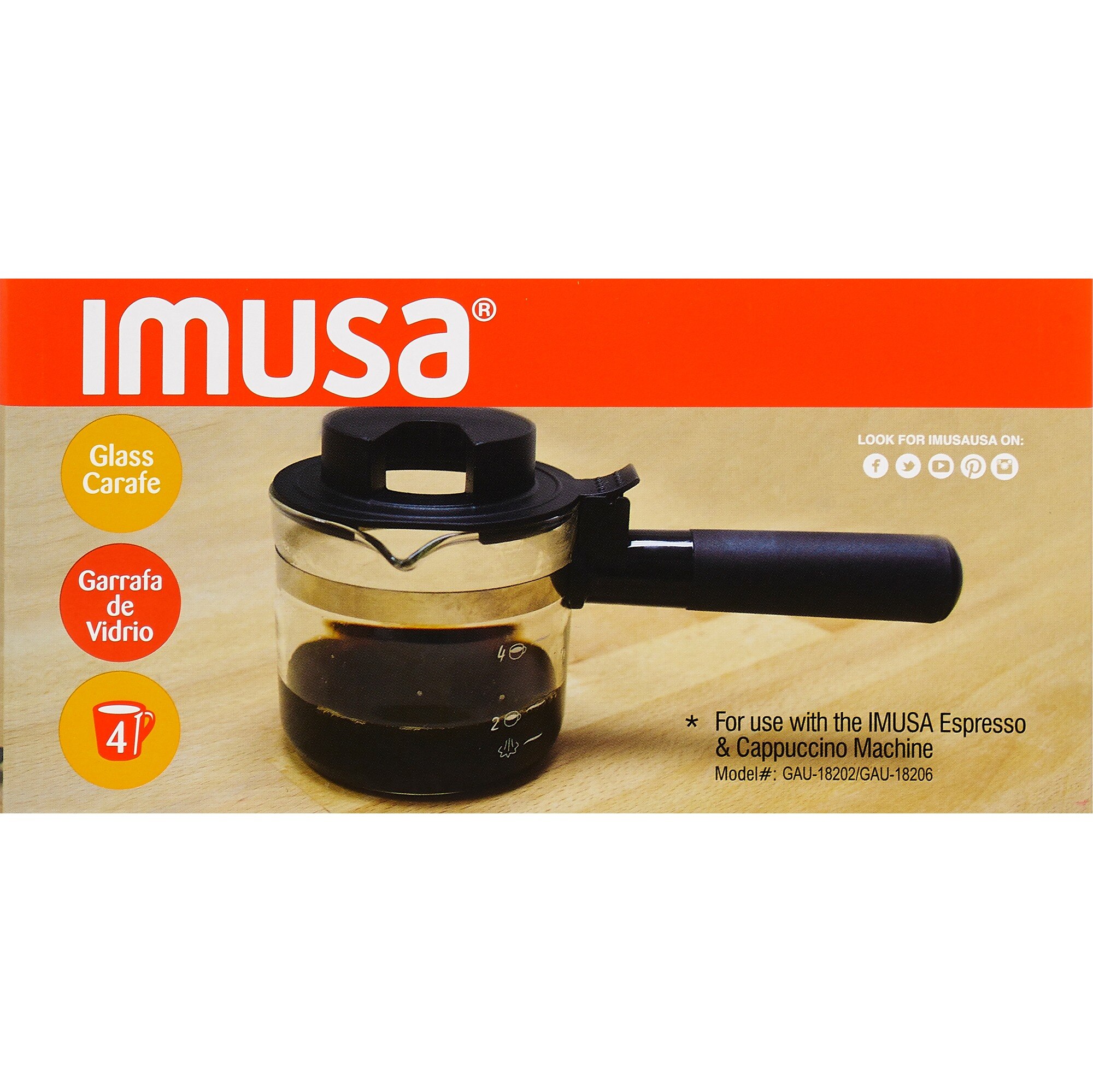 IMUSA USA GAU-18199 Espresso Maker Carafe in Gift Box Clear