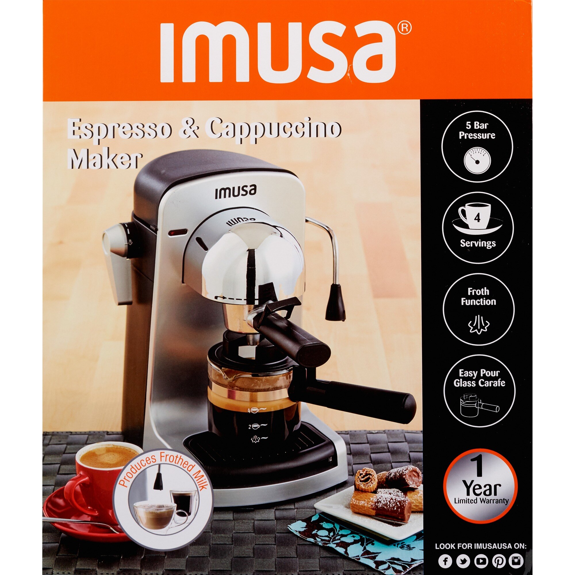 IMUSA 4-Cup Grey Espresso and Cappuccino Machine with Milk Frothier  GAU-18215 - The Home Depot