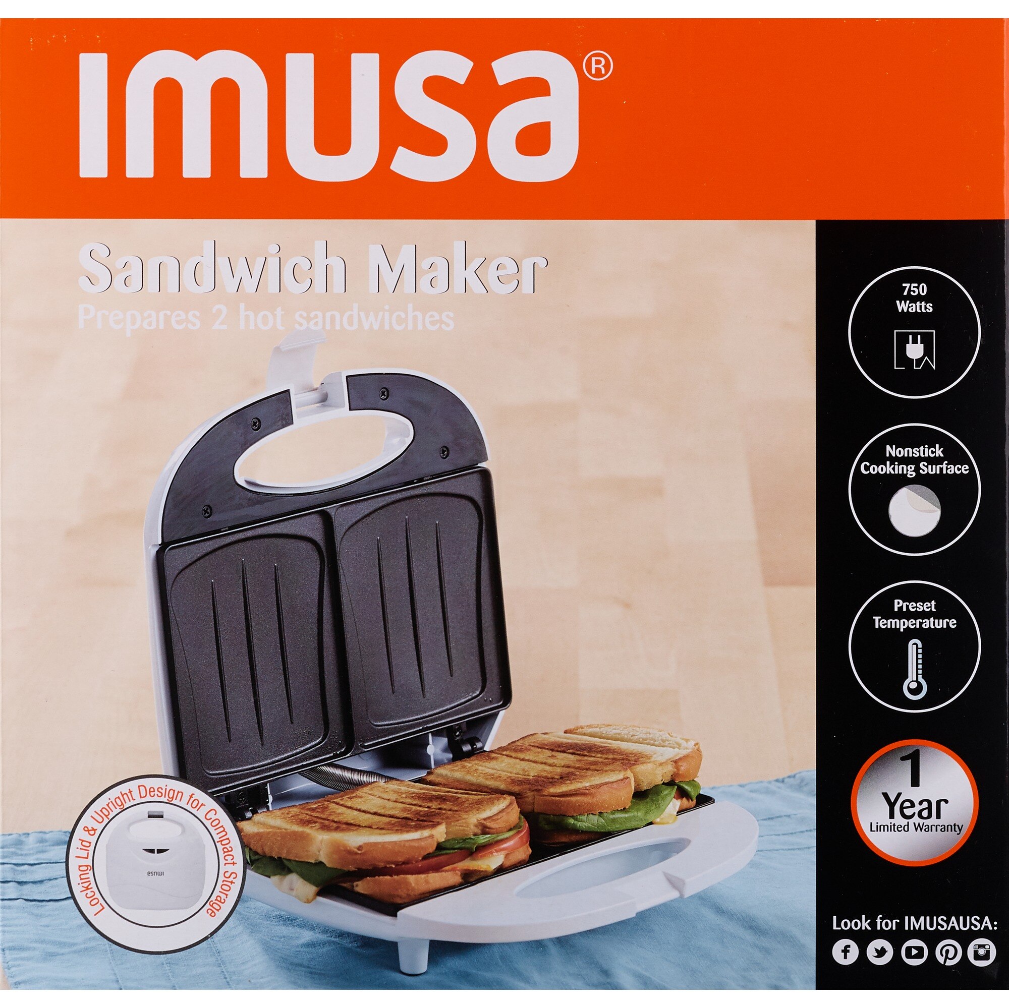 IMUSA GAU-80301 Sandwich Maker - White