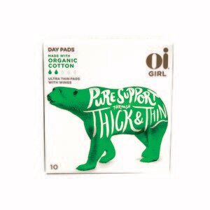 Oi Girl Organic Cotton Ultra Thin Pads with wings wrapped individually, Day 10 CT