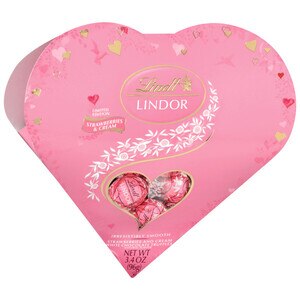 Lindt LINDOR Strawberries and Cream White Chocolate Truffles Friend Heart, Valentine's Day White Chocolate Candy with Strawberries and Cream White Truffle Filling, 3.4 oz.